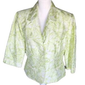Stresa Silk Jacket Blazer Womens 14P Green Floral Patch Pockets Bows Church Work